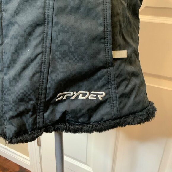Spyder Black Reversible Faux Fur/Polyester Zip-Up Ski Vest Pockets, Size 8 - Picture 2 of 7